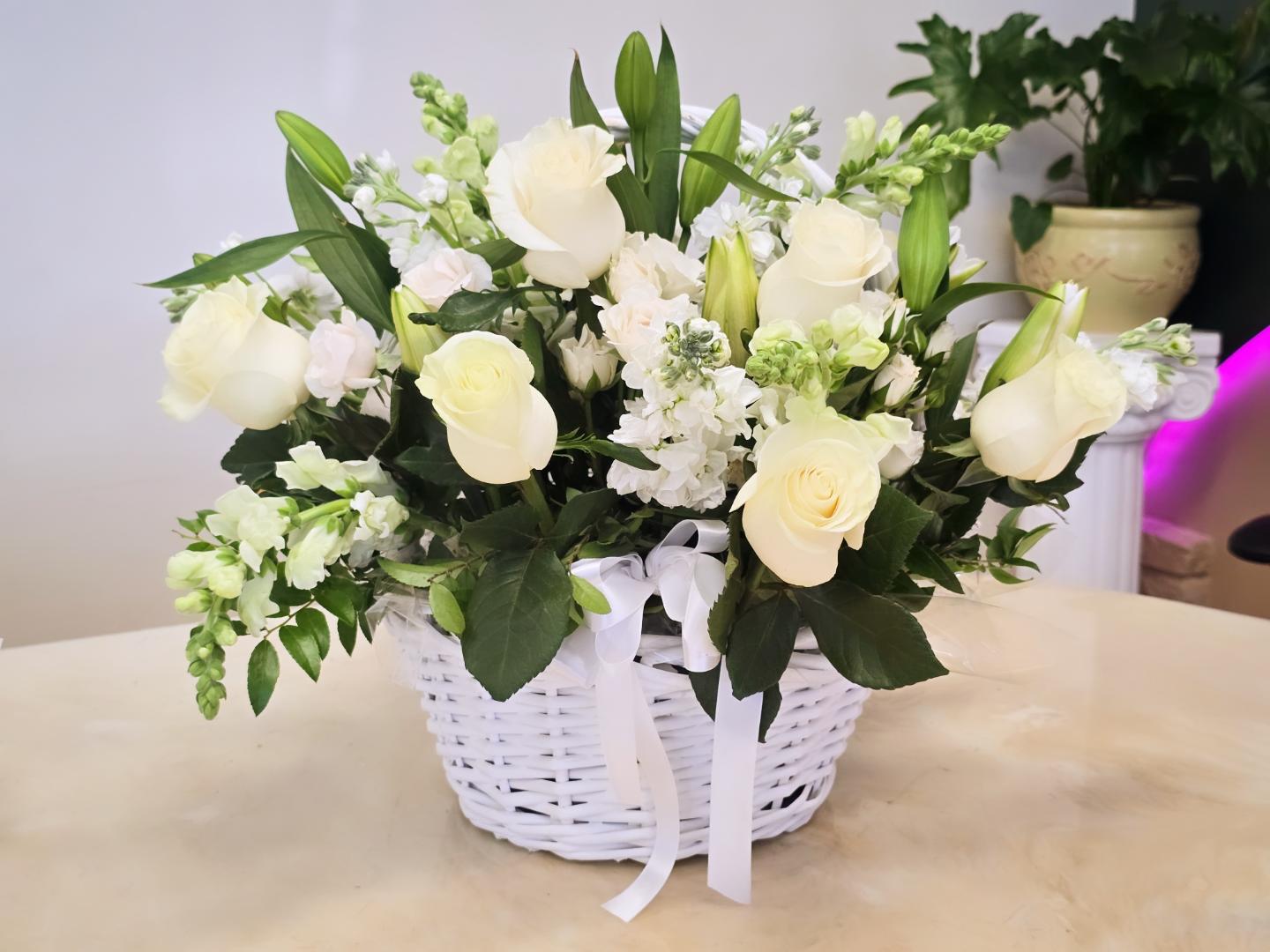 All White Floral Basket