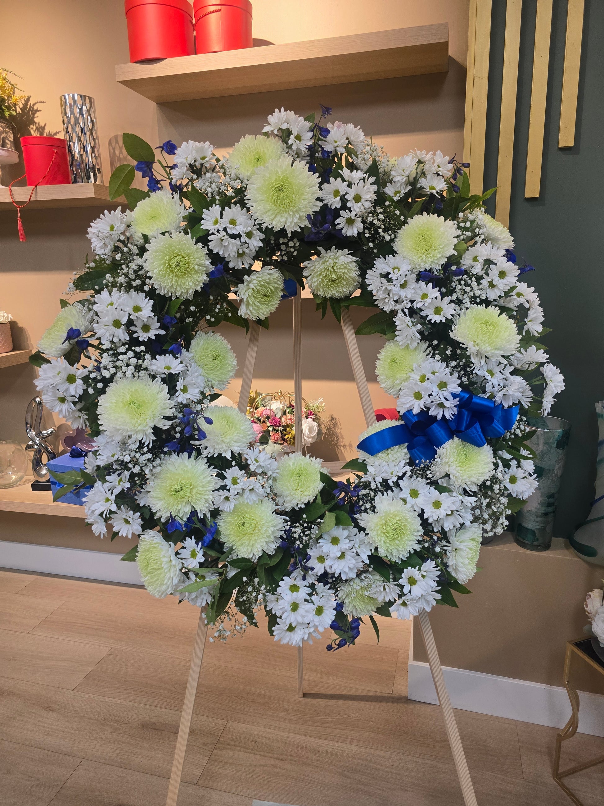 Blue and White Funeral Wreath