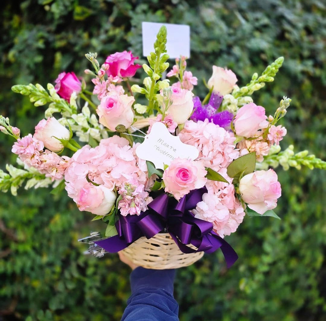 Pink Array Floral Basket