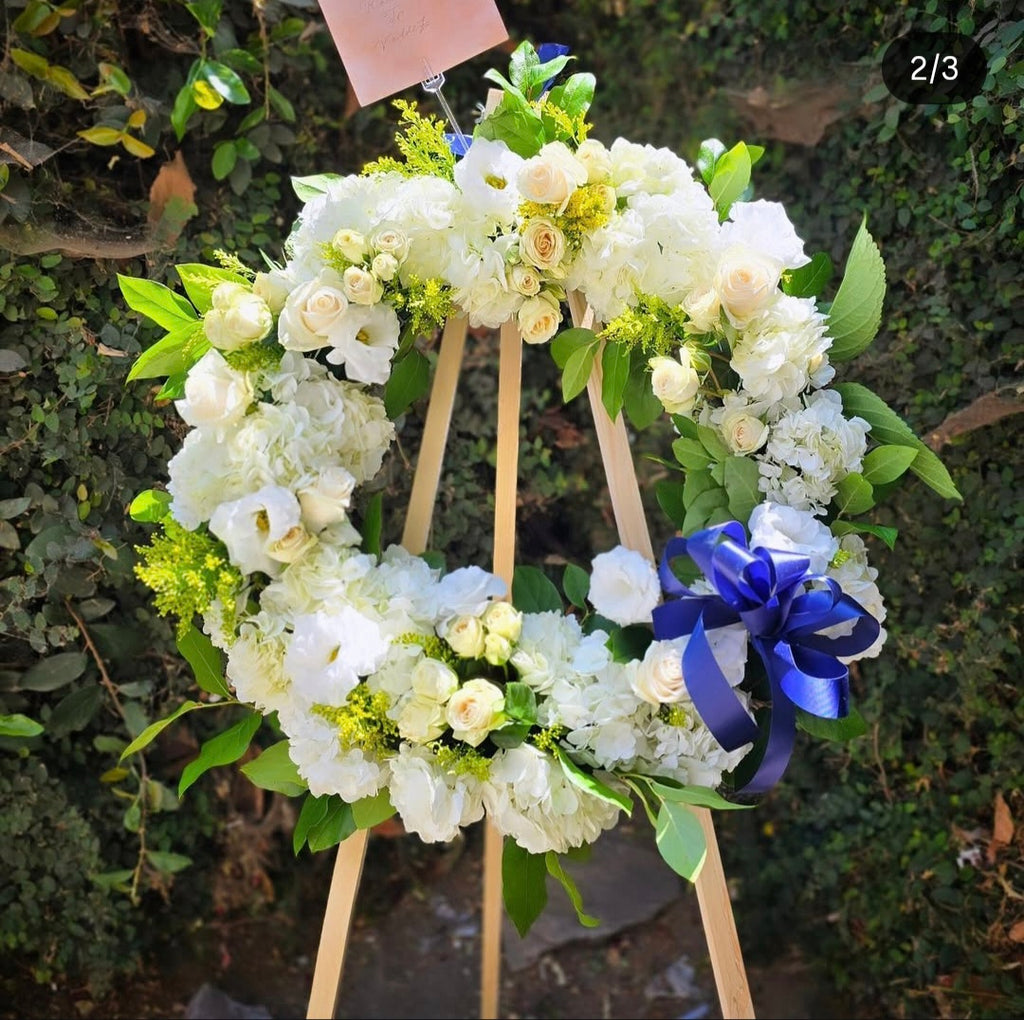 Fond Remembrance White standing funeral wreath