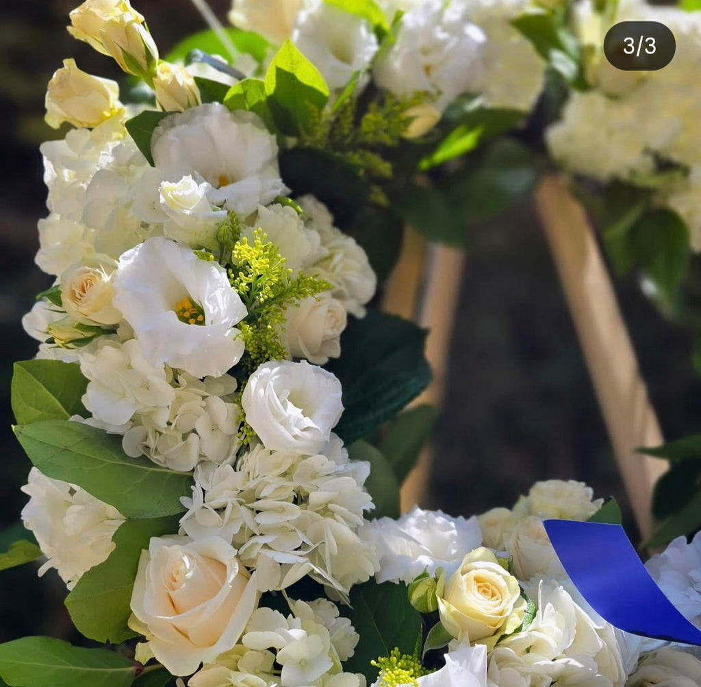 Fond Remembrance White standing funeral wreath