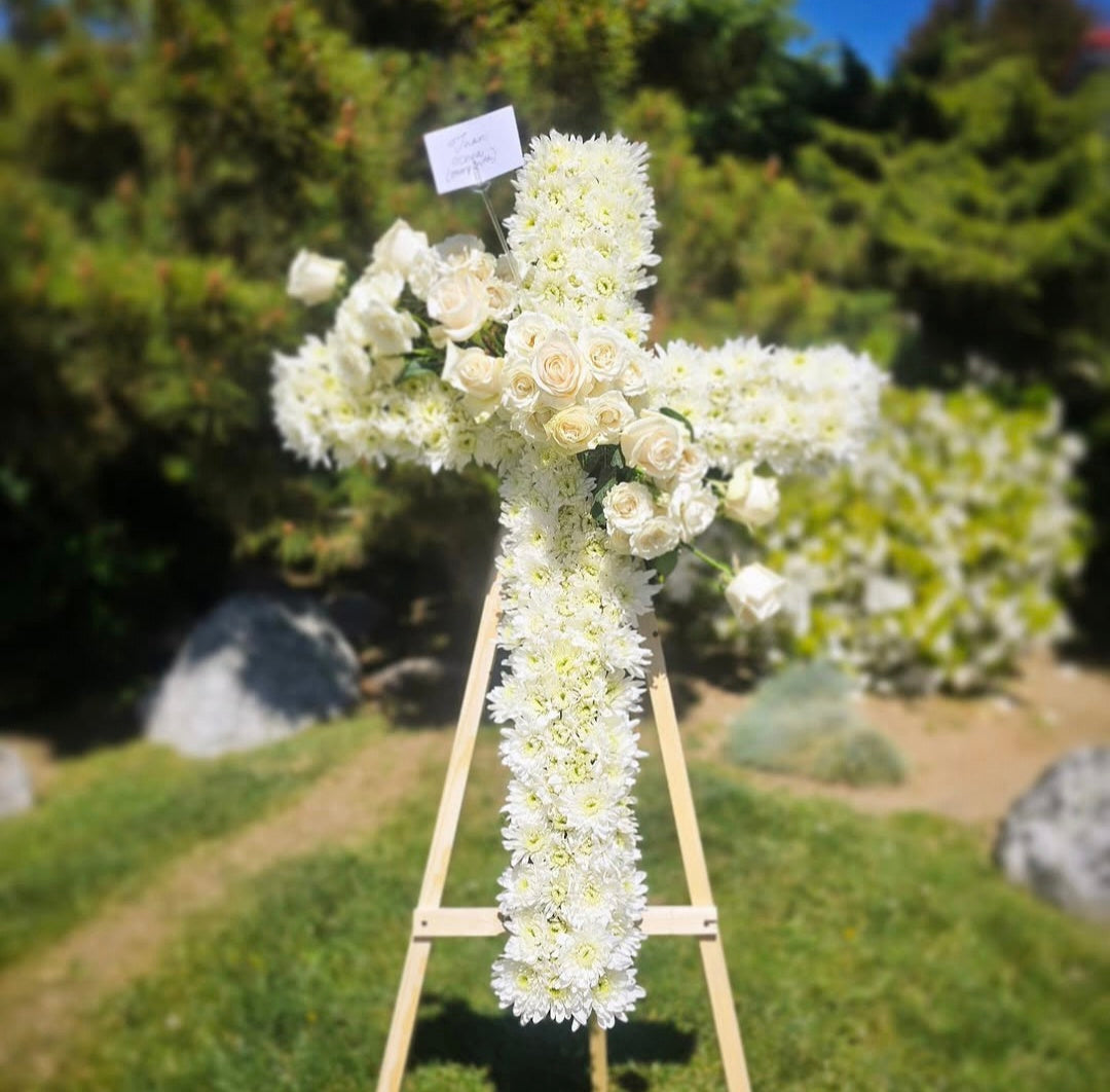 White Standing Funeral Cross
