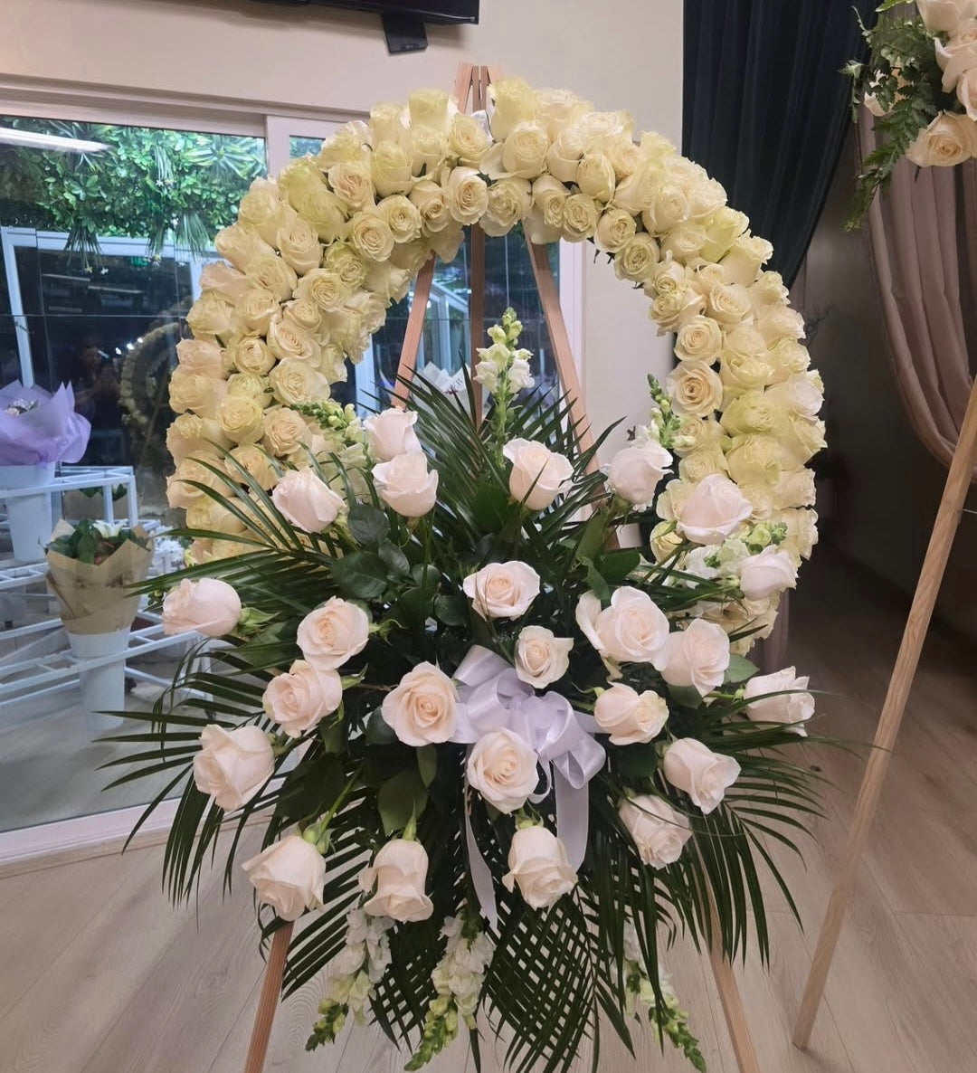 White Rose Funeral Wreath