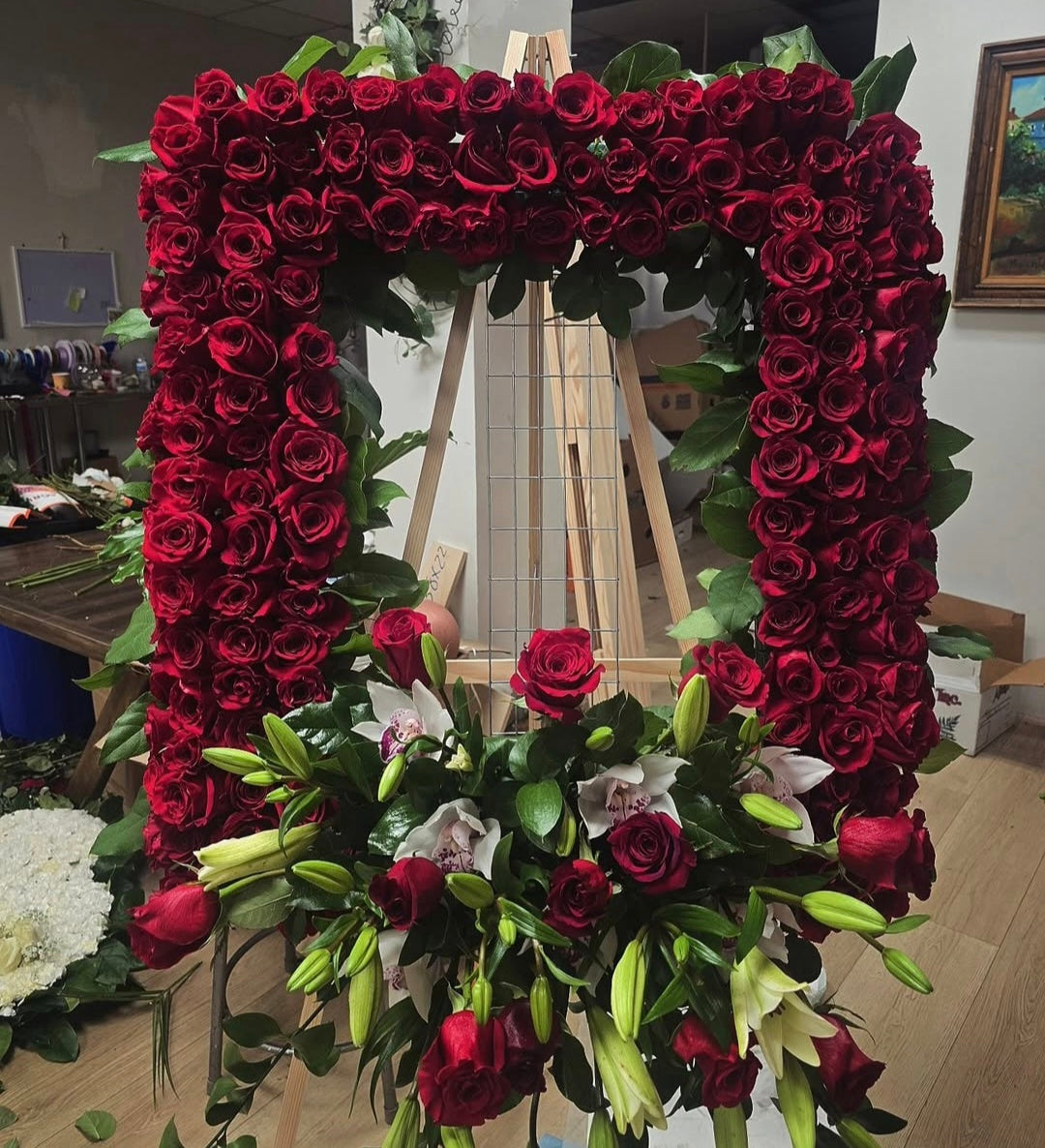 Red Rose Funeral Frame