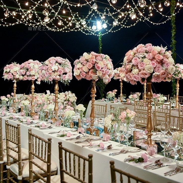 🌸 Tall Pink Rose Wedding Centerpiece